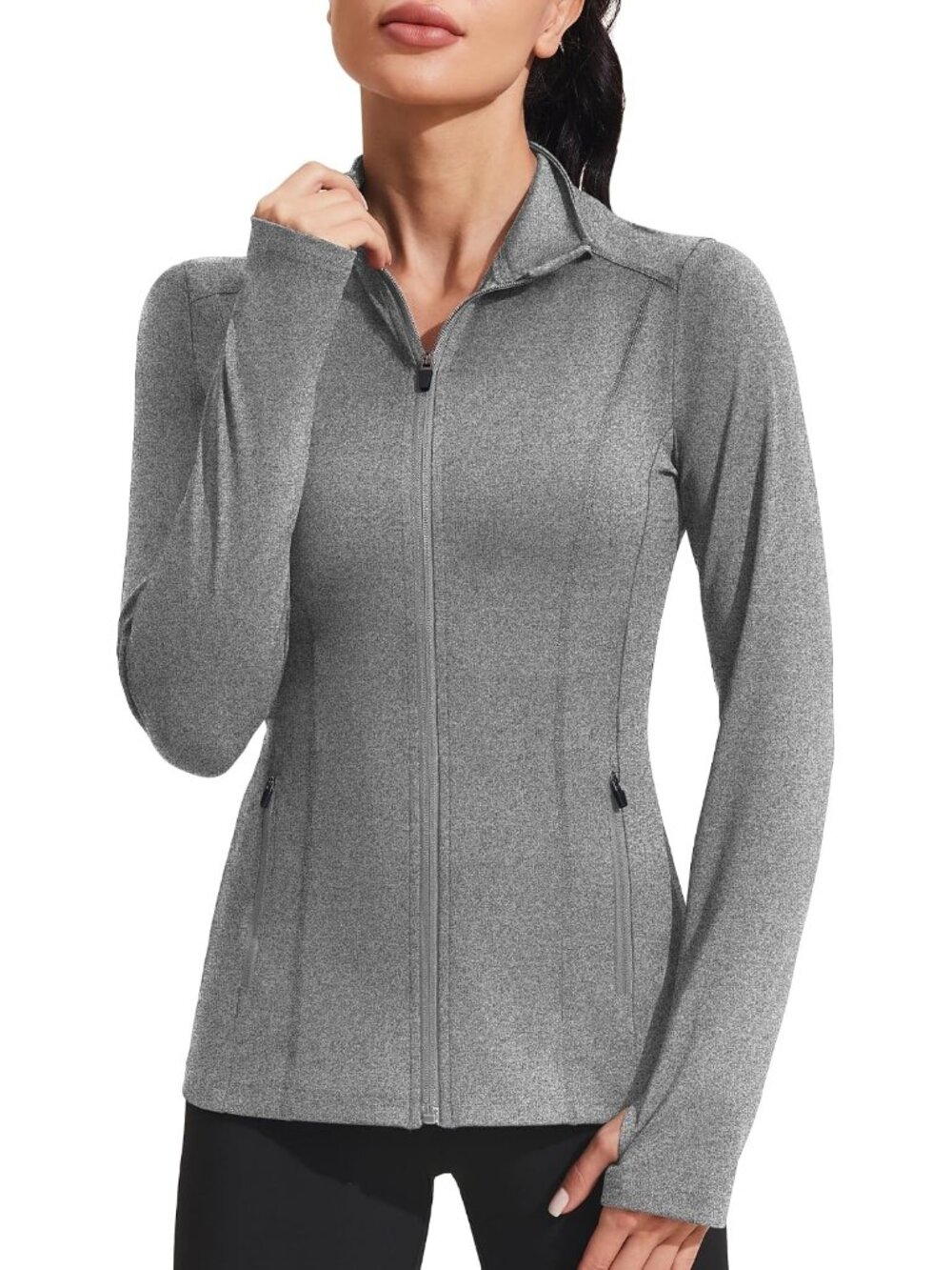 Women Grey Mild Weather Zipper Pockets Long Sleeve Full Zip Up Trench jacket